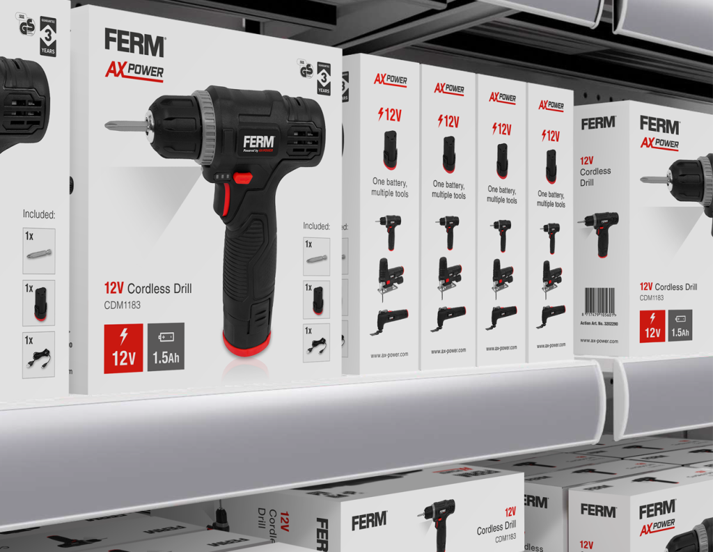 FERM 12V accuboormachine in winkelverpakking